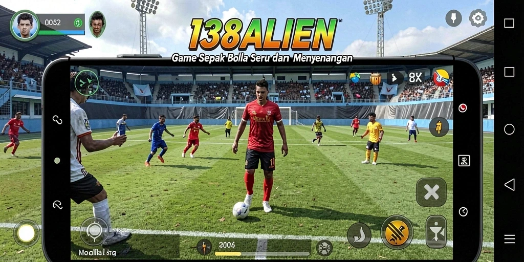 Tangkapan layar utama 138ALIEN menampilkan aksi seru di lapangan sepak bola.