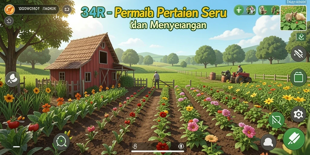 Tampilan gameplay <strong>34R</strong> dengan aktivitas bertani yang mengasyikkan.