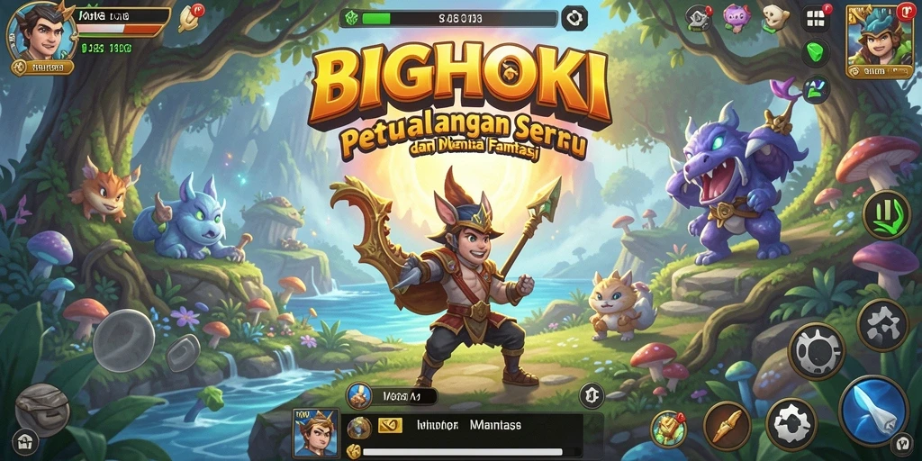 Tampilan gameplay BIGHOKI dengan karakter menjelajahi dunia petualangan.