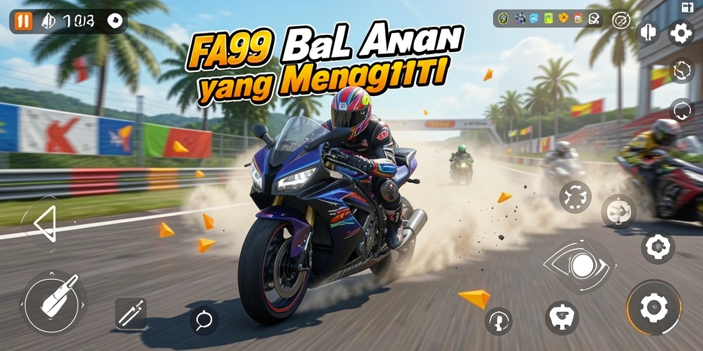 Screenshot gameplay FA99 menampilkan aksi balapan motor yang mendebarkan.