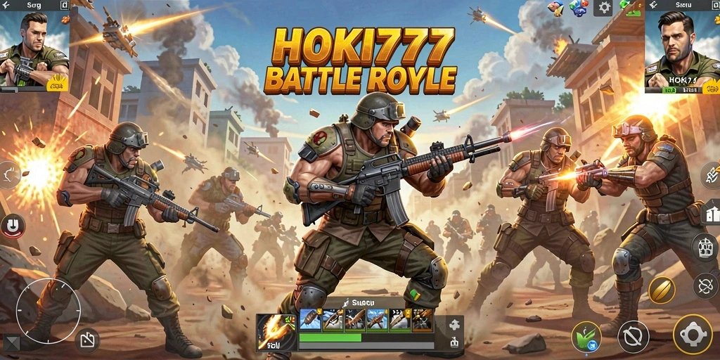 Tampilan gameplay HOKI777 yang intens dan penuh aksi dalam Battle Royale.