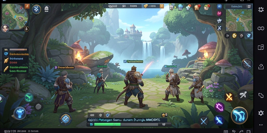 Screenshot utama QQ222 menampilkan pertarungan epik dalam dunia MMORPG.