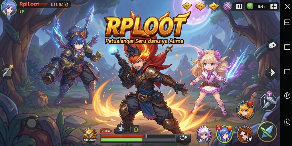 Tampilan gameplay RPLOOT dengan karakter Anime yang beraksi.